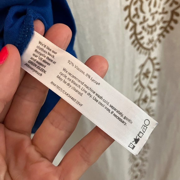 Eileen Fisher Petite Medium PM Blue Drape Front Cap Sleeve Tunic Dress Jersey - Picture 6 of 6